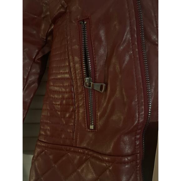 AFTF Basic Outerwear Burgundy Junior size large Faux Leather Motorcycle Jacket - Picture 5 of 8